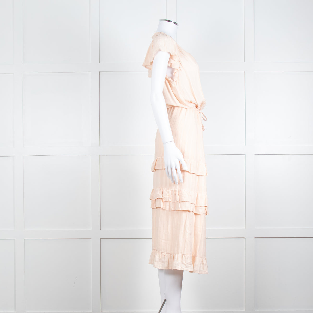 Paige Pale Pink Peach Ruffle Tiered Cap Sleeved Long Dress