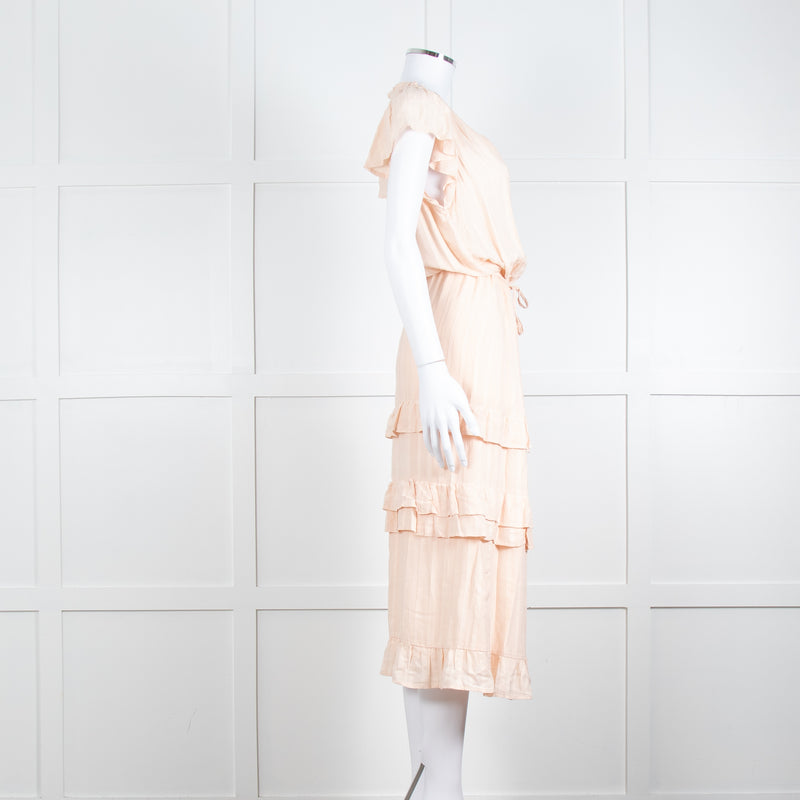 Paige Pale Pink Peach Ruffle Tiered Cap Sleeved Long Dress