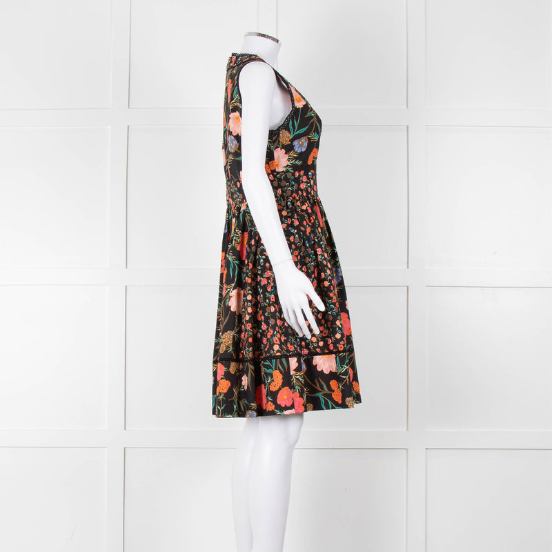 Kate Spade Black Coral Blue Green Floral Sleeveless Dress