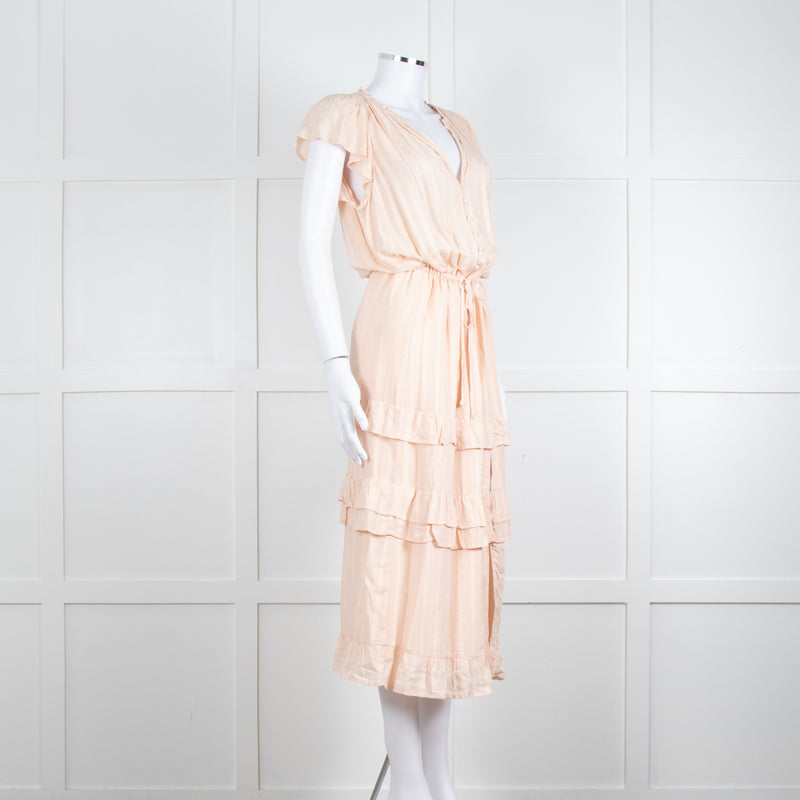 Paige Pale Pink Peach Ruffle Tiered Cap Sleeved Long Dress