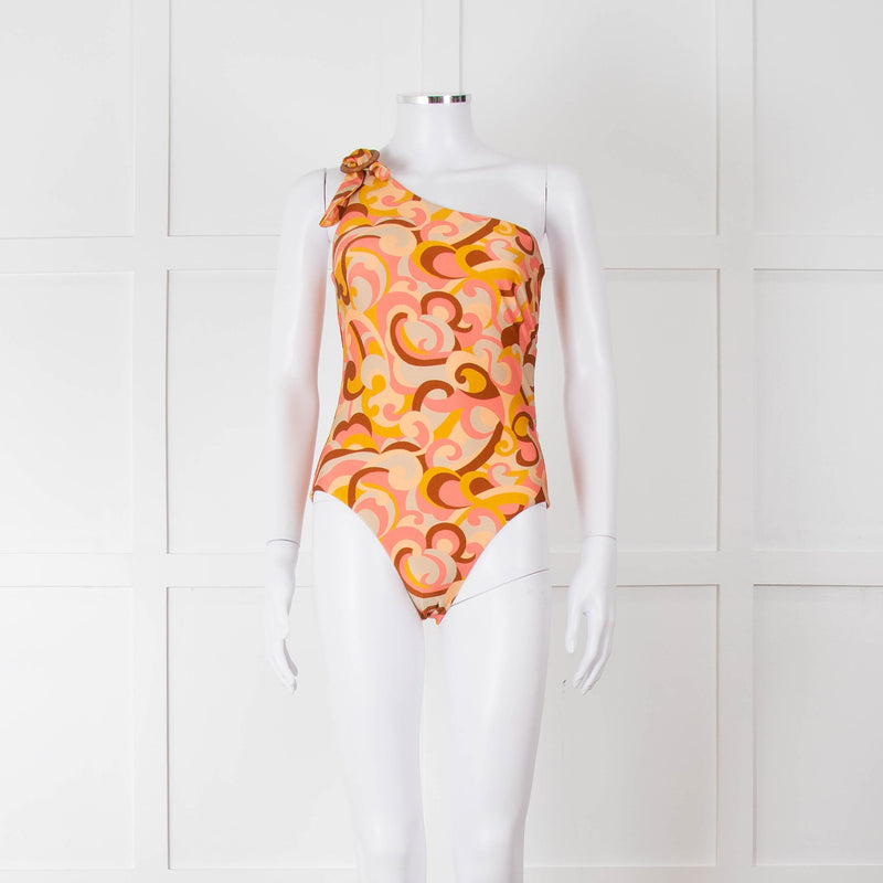 Zimmermann Orange Patterned One Shoulder Swimsuit