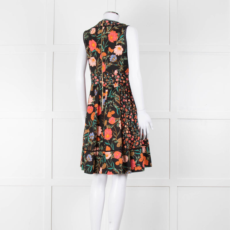 Kate Spade Black Coral Blue Green Floral Sleeveless Dress