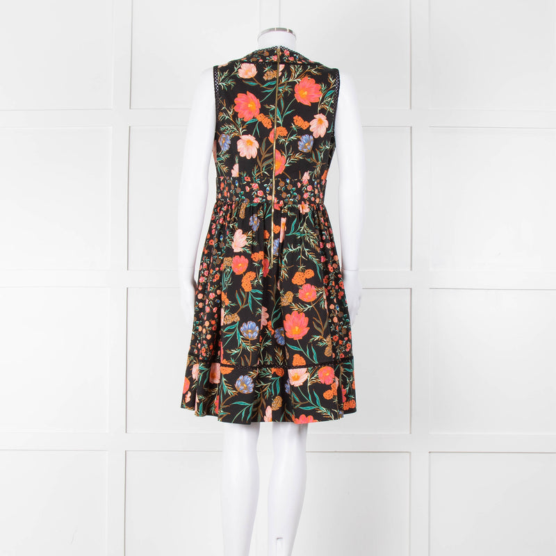 Kate Spade Black Coral Blue Green Floral Sleeveless Dress