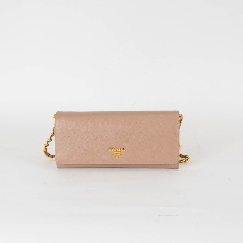 Prada Nude Saffiano Wallet on Chain