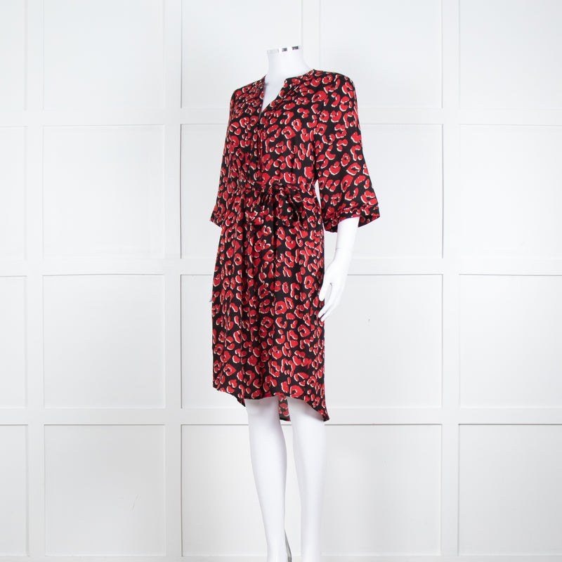 Lollys Laundry Black Red Animal Print Short Sleeve Belted Dress