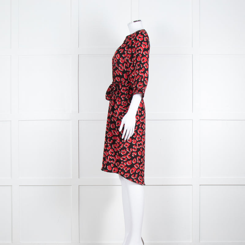 Lollys Laundry Black Red Animal Print Short Sleeve Belted Dress