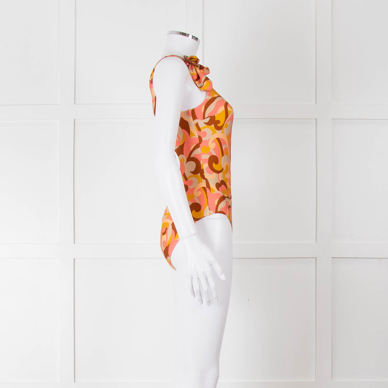 Zimmermann Orange Patterned One Shoulder Swimsuit