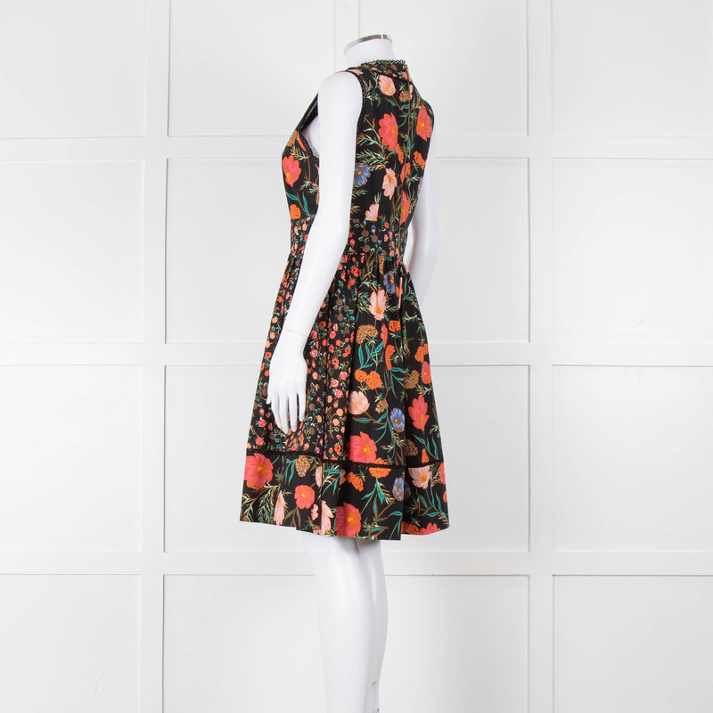 Kate Spade Black Coral Blue Green Floral Sleeveless Dress