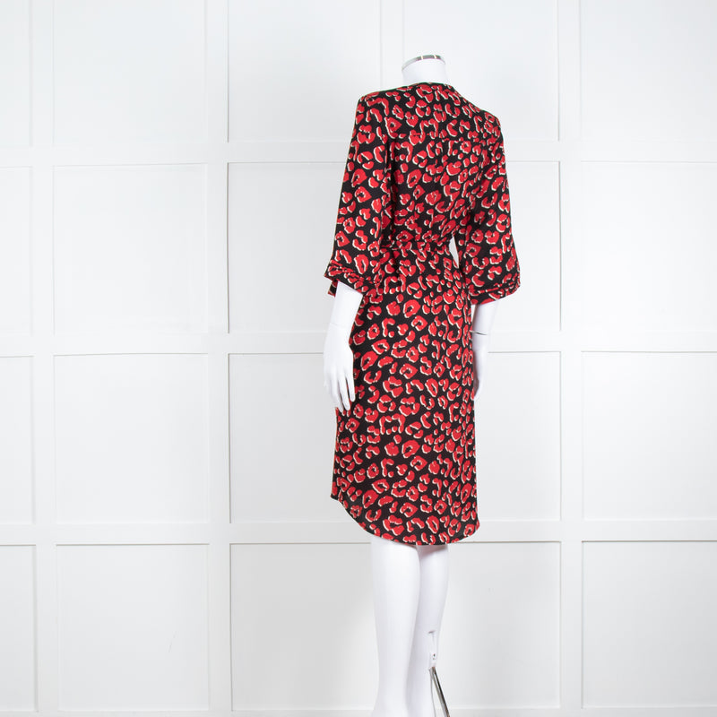 Lollys Laundry Black Red Animal Print Short Sleeve Belted Dress