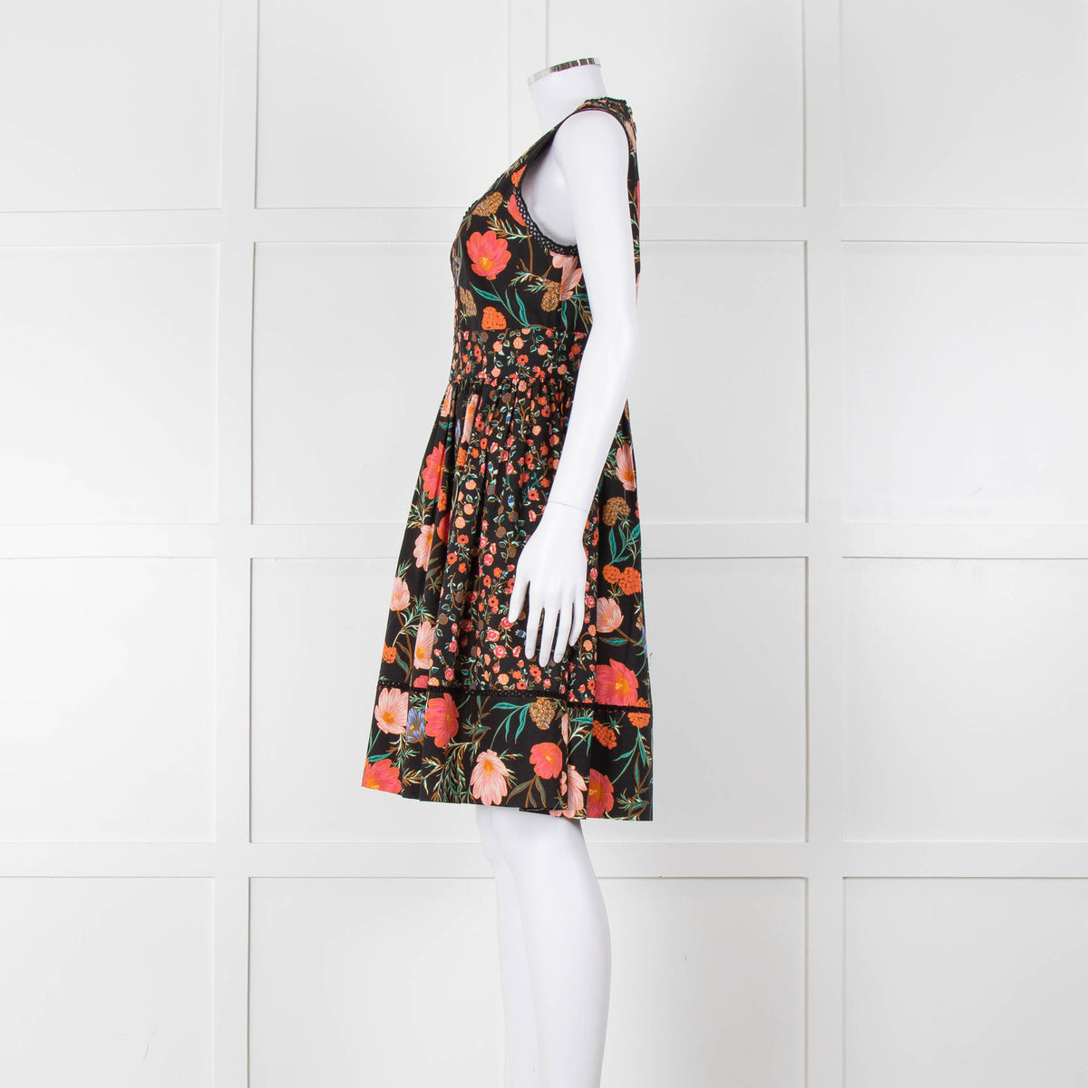 Kate Spade Black Coral Blue Green Floral Sleeveless Dress