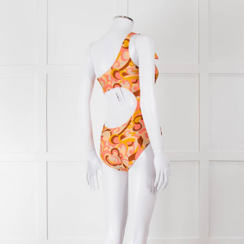 Zimmermann Orange Patterned One Shoulder Swimsuit