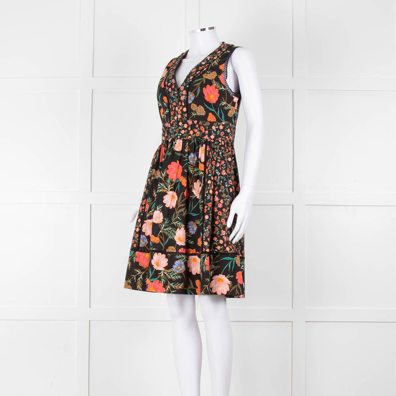 Kate Spade Black Coral Blue Green Floral Sleeveless Dress