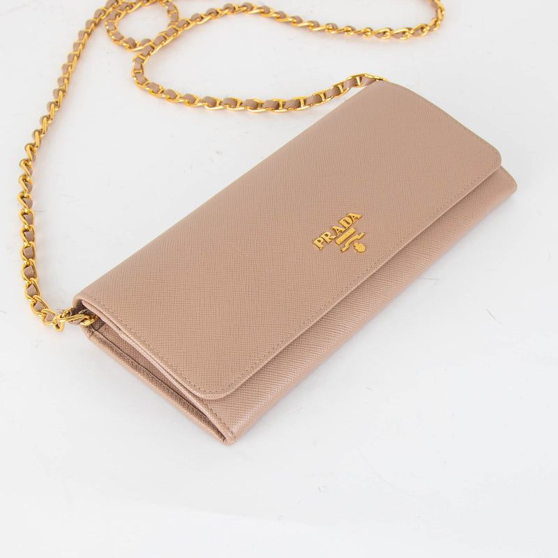 Prada Nude Saffiano Wallet on Chain