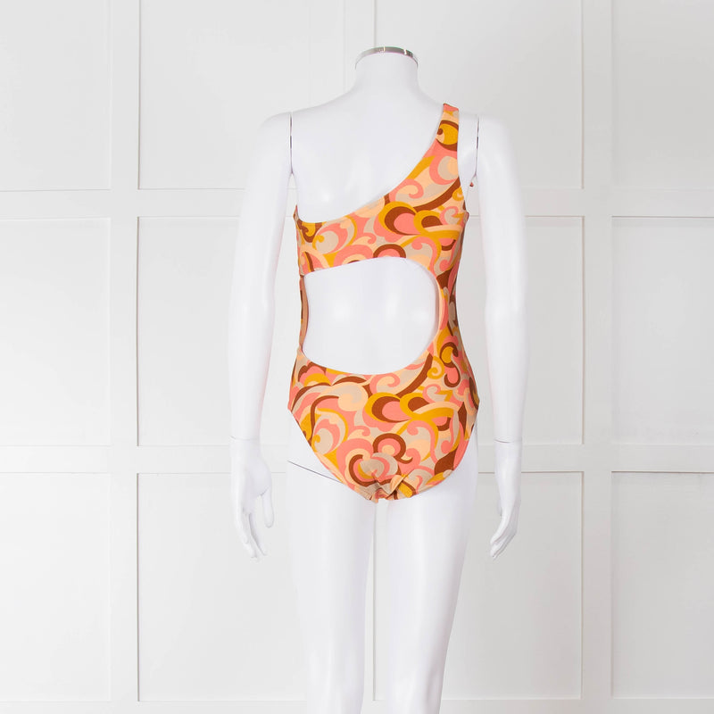 Zimmermann Orange Patterned One Shoulder Swimsuit