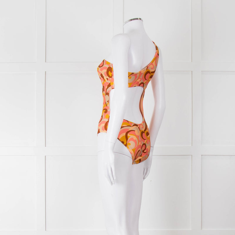 Zimmermann Orange Patterned One Shoulder Swimsuit