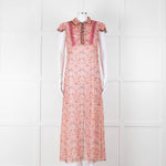 Anna Sui Peach Red Bird Print Sheer Dress