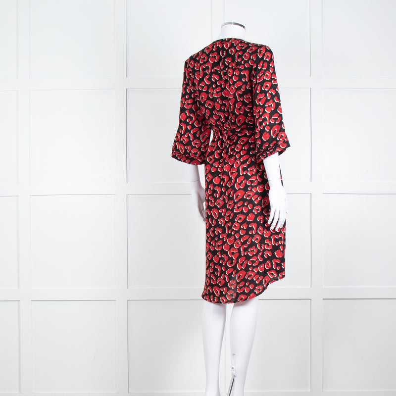 Lollys Laundry Black Red Animal Print Short Sleeve Belted Dress
