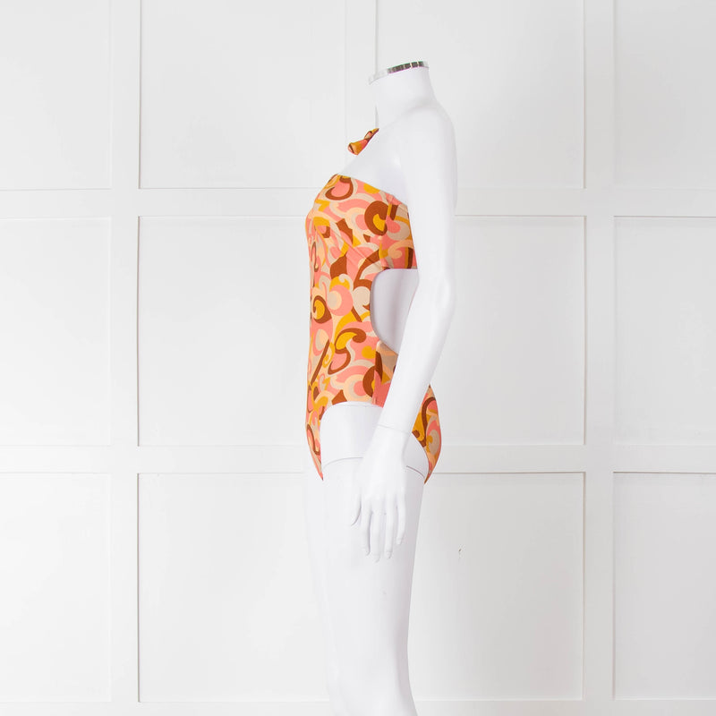 Zimmermann Orange Patterned One Shoulder Swimsuit