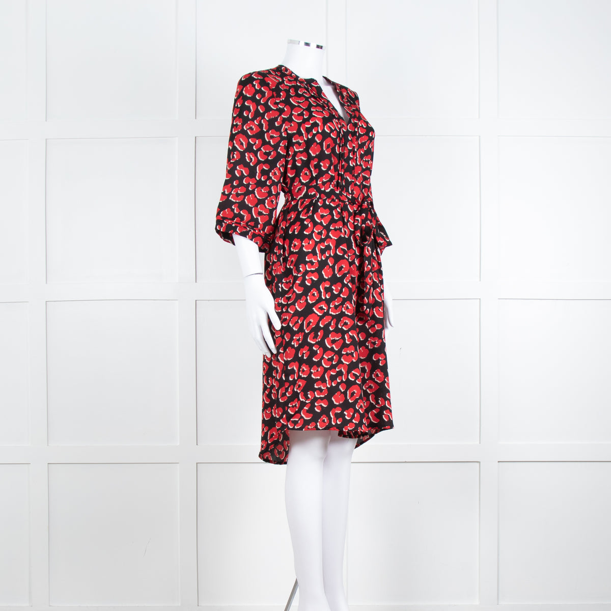Lollys Laundry Black Red Animal Print Short Sleeve Belted Dress