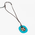 Hermes Lift Blue Lacquered Wood and Horn Necklace with Cotton Strap