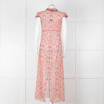 Anna Sui Peach Red Bird Print Sheer Dress