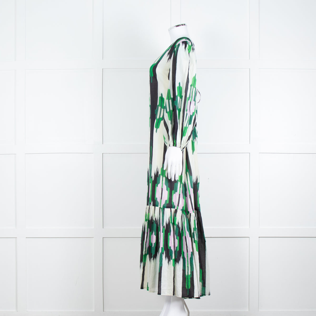 Stella Forest Cream Green Pink Cotton Back Lace Up Detail Maxi Dress