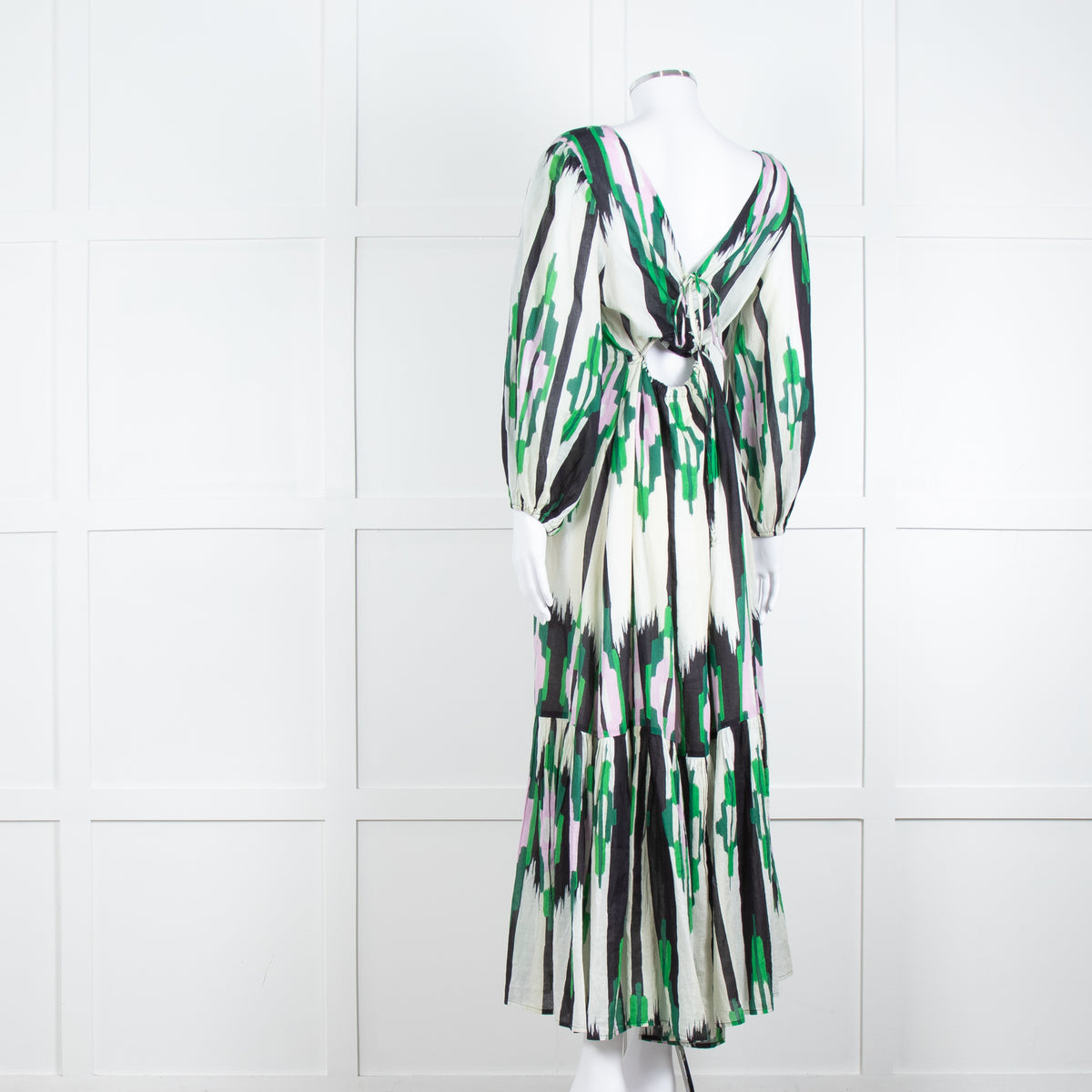 Stella Forest Cream Green Pink Cotton Back Lace Up Detail Maxi Dress
