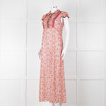 Anna Sui Peach Red Bird Print Sheer Dress