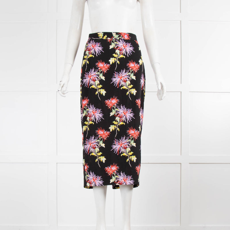 Diane Von Furstenberg Black Skirt With Red And Purple Flowers