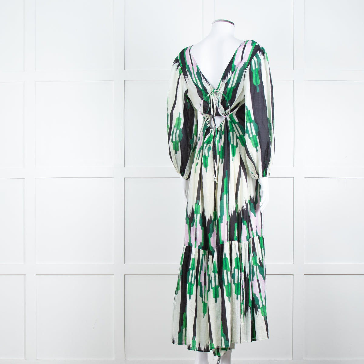 Stella Forest Cream Green Pink Cotton Back Lace Up Detail Maxi Dress