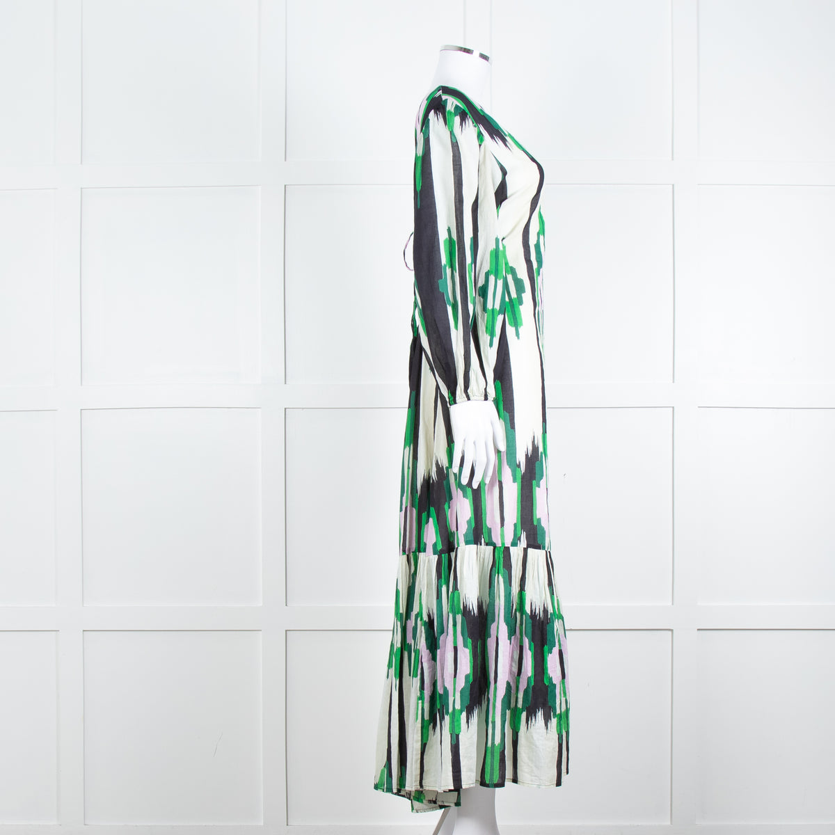 Stella Forest Cream Green Pink Cotton Back Lace Up Detail Maxi Dress
