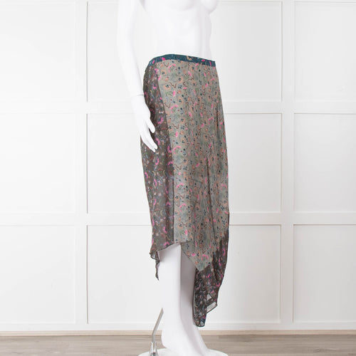 Chloe Grey Brown Blue Floral Skirt