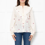Atelier Reve Cream Olivia Shirt With Red Floral Embroidery