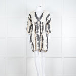 Pearl & Caviar Cream Black Cotton Long Sleeve Short Dress
