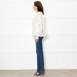 Atelier Reve Cream Olivia Shirt With Red Floral Embroidery