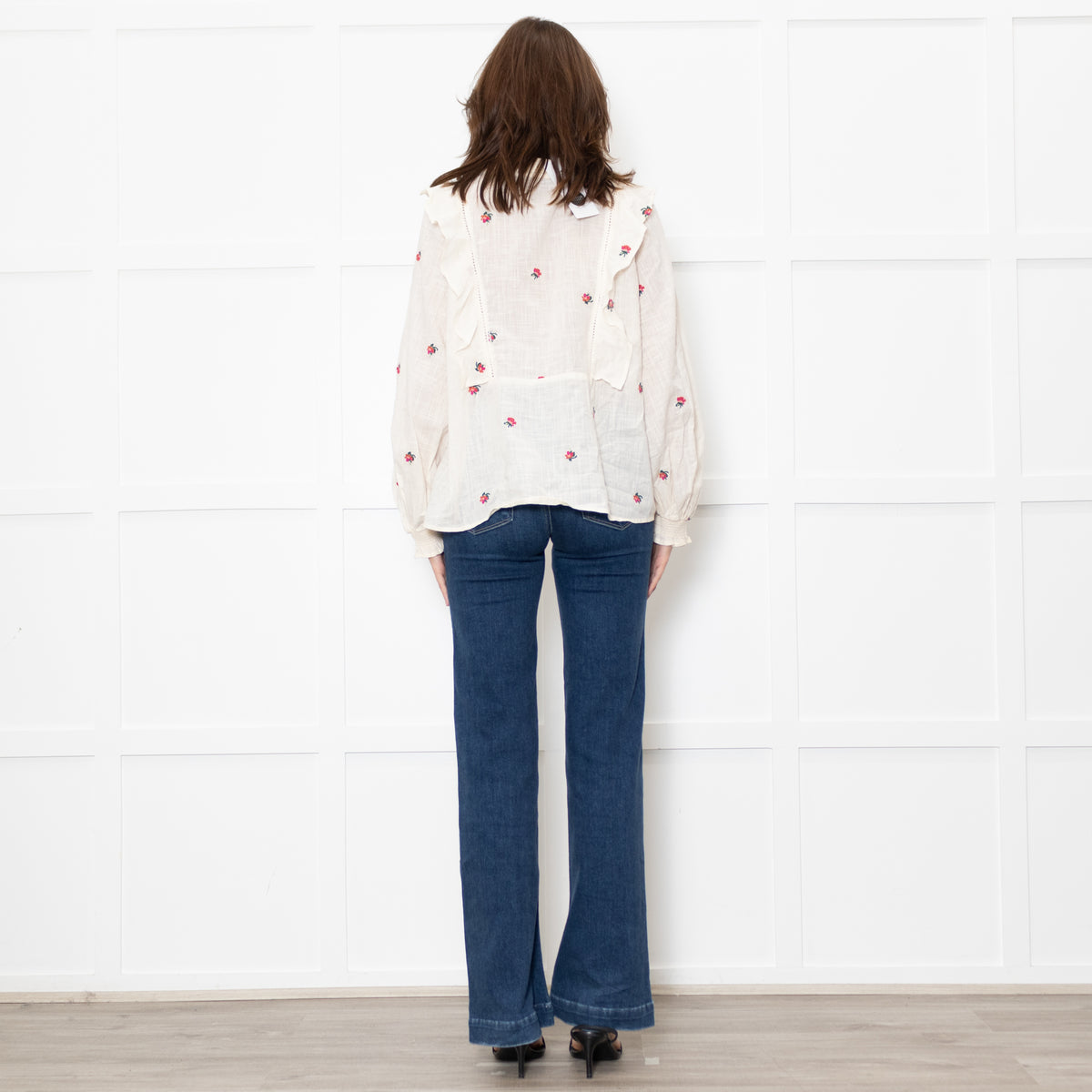 Atelier Reve Cream Olivia Shirt With Red Floral Embroidery