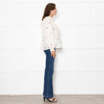 Atelier Reve Cream Olivia Shirt With Red Floral Embroidery