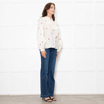 Atelier Reve Cream Olivia Shirt With Red Floral Embroidery