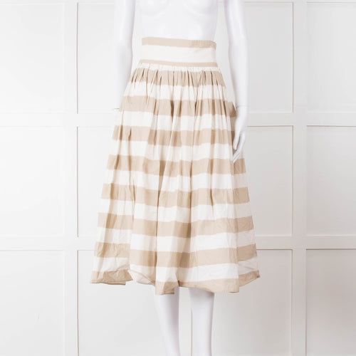 Dolce & Gabbana Cream Beige Striped Cotton Full Midi Skirt