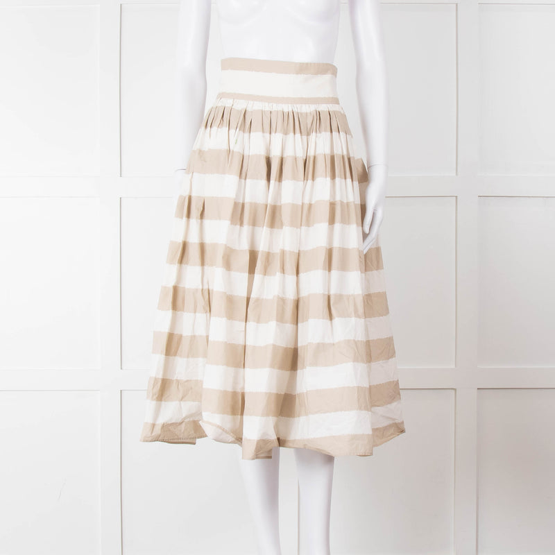 Dolce & Gabbana Cream Beige Striped Cotton Full Midi Skirt
