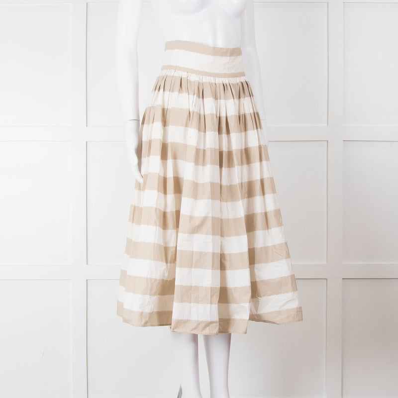 Dolce & Gabbana Cream Beige Striped Cotton Full Midi Skirt