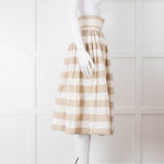 Dolce & Gabbana Cream Beige Striped Cotton Full Midi Skirt