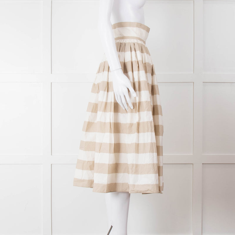 Dolce & Gabbana Cream Beige Striped Cotton Full Midi Skirt