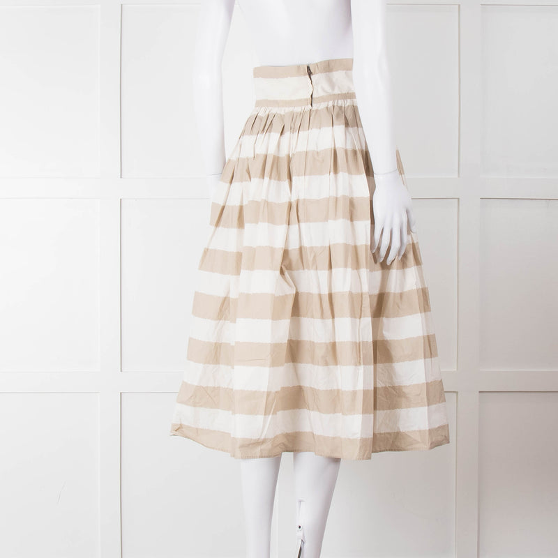 Dolce & Gabbana Cream Beige Striped Cotton Full Midi Skirt