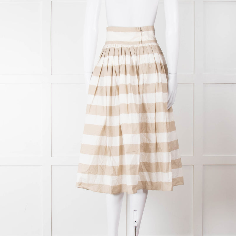 Dolce & Gabbana Cream Beige Striped Cotton Full Midi Skirt