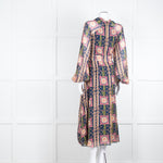 Temperley Pink Blue Silk Long Sleeve Midi Dress