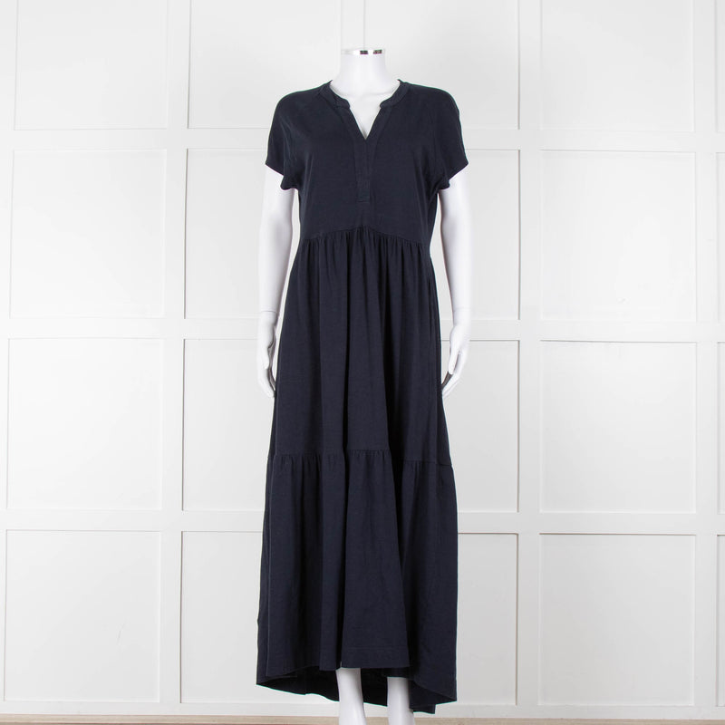 Me + Em Navy Cotton Tiered Short Sleeve Midi Dress
