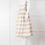 Dolce & Gabbana Cream Beige Striped Cotton Full Midi Skirt