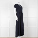 Me + Em Navy Cotton Tiered Short Sleeve Midi Dress