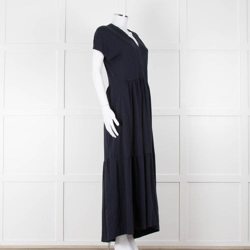 Me + Em Navy Cotton Tiered Short Sleeve Midi Dress
